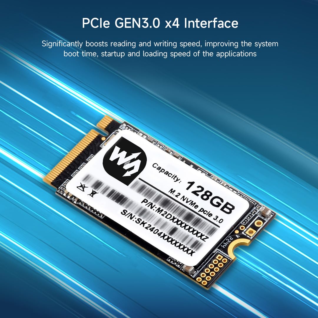 Waveshare SK M2 NVME 2242 128GB Solid State Drive, 3D TLC